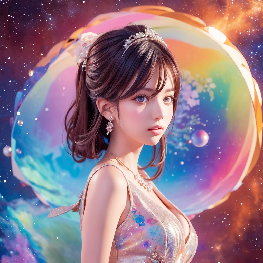 Portraiture (Strass) In space, Colors of the universe, Magnificent watercolor style, (Look to the side:1.1), Furry, (alone:1.1),
