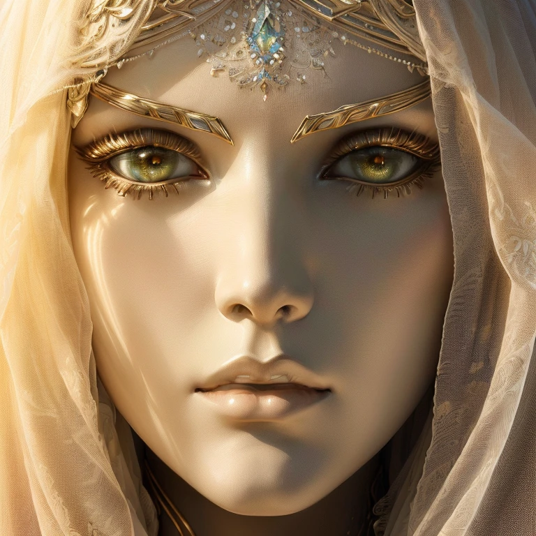 a closeup of a mannequin head with a veil, veiled face, Goddess. Extremely high detail, 3 d Goddess portrait, Goddess close-up portrait, detailed face ), Moebius + artegerm, Detailed 4K digital art, Detailed Matte Fantasy Portrait, detailed woman, How to amortajada, Highly detailed 4k digital art, Detailed beautiful face, cara angelical