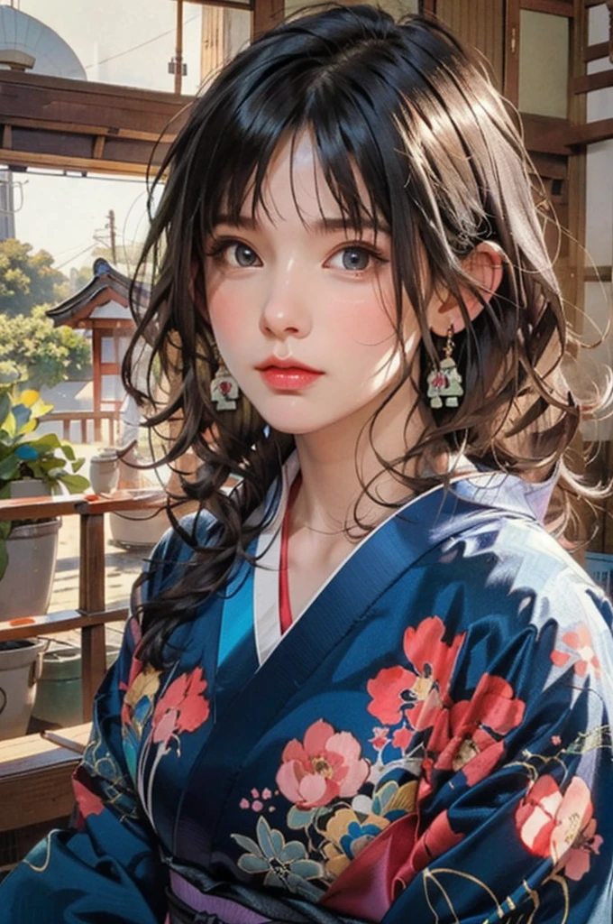 (highest quality、8k、32k、masterpiece)、(masterpiece, up to date,Exceptional:1.2), Anime, One girl,Front hair,black_hair, Beautiful 8k eyes,Looking_in_Audience,One person in,Are standing,((Very beautiful woman, Fuller lips, Japanese pintern kimono))、((Colorful Japanese kimono)))、(((Medium Shot)))、Blunt bung、(High resolution)、Very beautiful face and eyes、1 girl 、Round and small face、Narrow waist、delicine body、(highest quality high detail Rich skin details)、(highest quality、8k、Oil paints:1.2)、Very detailed、(Realistic、Realistic:1.37)、Bright colors、(((blackhair)))、(((longhair)))、(((cowboy pictures)))、((( Inside an old Japanese house)))、(masterpiece, highest quality, highest quality, Official Art, beautifully、aesthetic:1.2), (One girl), Very detailedな,(Fractal Art:1.3),colorful,Most detailed,Sengoku period(High resolution)、Very beautiful face and eyes、1 girl 、Round and small face、Tight waist、Delicine body、(highest quality high detail Rich skin details)、(highest quality、8k、Oil paints:1.2)、(Realistic、Realistic:1.37)、Greg Rutkowski Written by Alphonse Mucha Ropp, sun lips