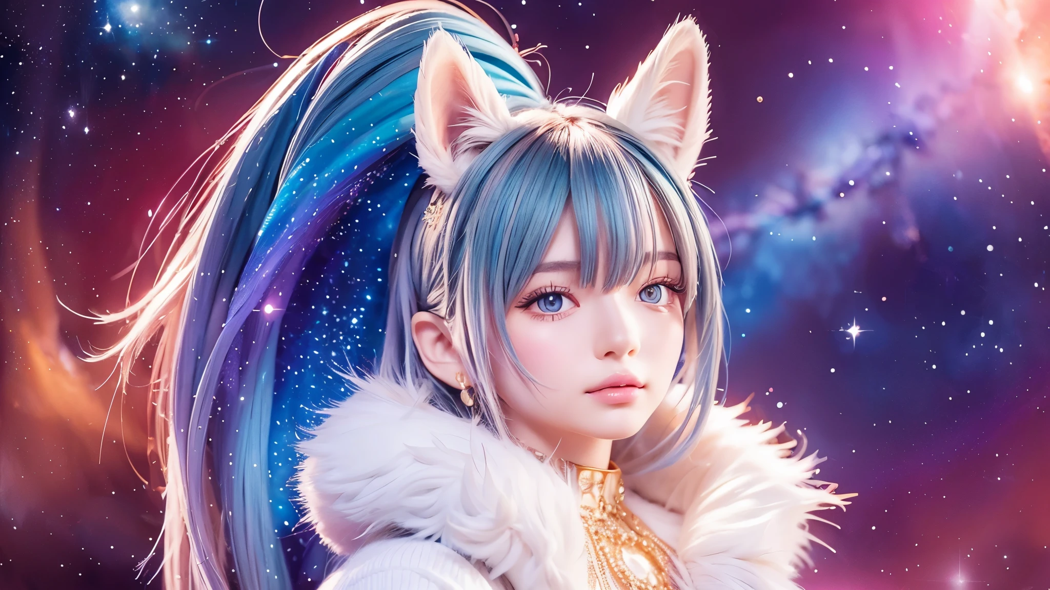 Portraiture (Strass) In space, Colors of the universe, Magnificent watercolor style, (Look to the side:1.1), Furry, (alone:1.1),