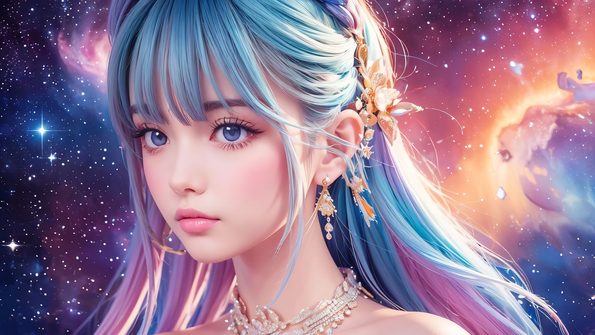 Portraiture (Strass) In space, Colors of the universe, Magnificent watercolor style, (Look to the side:1.1), Furry, (alone:1.1),