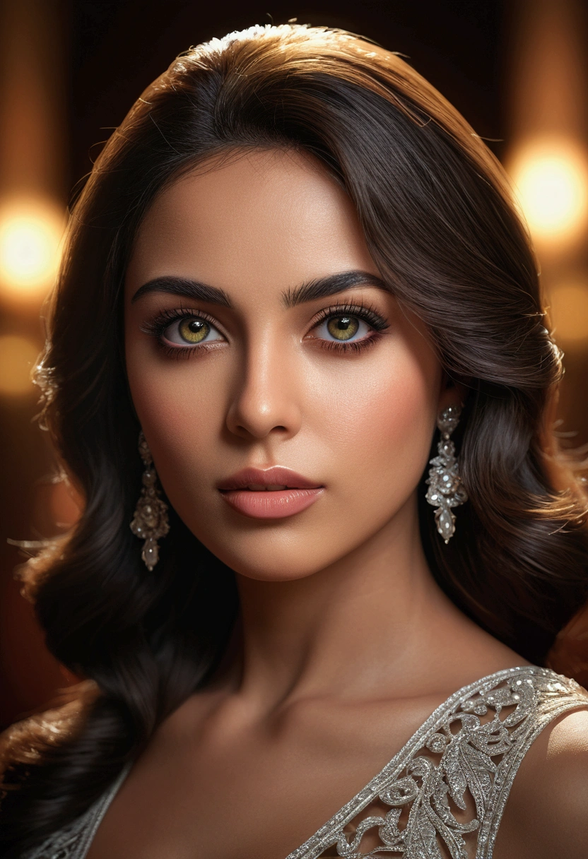 a beautiful latina woman with mesmerizing light eyes, elegant slim figure, (best quality,4k,8k,highres,masterpiece:1.2),ultra-detailed,(realistic,photorealistic,photo-realistic:1.37),detailed eyes,detailed lips,extremely detailed face and skin,longeyelashes,elegant pose,stunning portrait,warm lighting,vibrant colors,cinematic lighting,chiaroscuro,dramatic lighting,dramatic shadows,dramatic atmosphere,dramatic contrast,realistic rendering