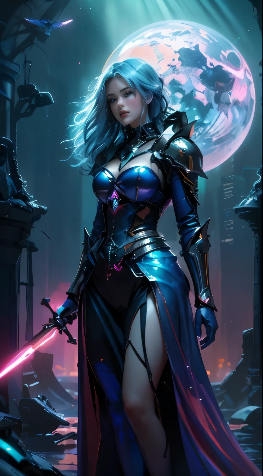 Unreal Engine:1.4,uhd,La best quality:1.4,Realism:1.4,skin texture:1.4,masterpiece:1.8,First Work,best quality,1girl,Ives Big Fat Girl,Mecha,beautiful lights,(neon lights:1.2),(night:1.5),「first work,best quality,1girl,Full body portrait,posture sensibility,Blue eyes,colorful hair+Payment:1.3+Rosy:1.3+Blue:1.3,Sculpted legs and seductive curves,plump,Large cleavage,Thin waist and wide hips,Thick Arms,Super thick calf,super beautiful face,many water drops,clouds,Twilight,open floor plan,watercolor,neon lights:1.2,night:1.5,Mecha,beautiful lights,Bright neon lights:1.2 ,Unforgettable mysterious night:1.5“,,beautiful thin hands