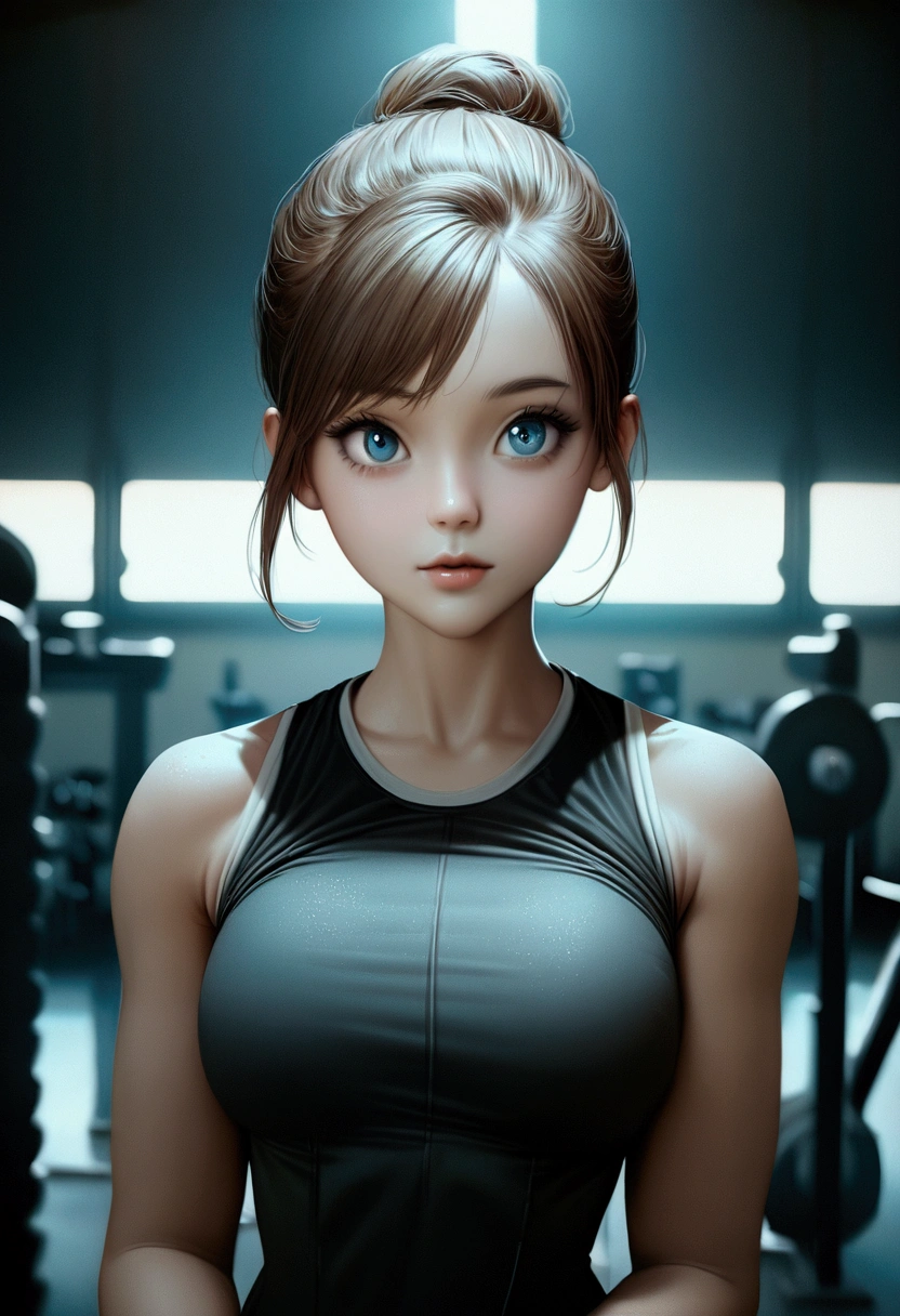a muscular emma watson, extremely detailed portrait, beautiful detailed eyes, beautiful detailed lips, extremely detailed face, long eyelashes, wearing workout clothes, in a gym setting, strong athletic body, well-defined muscles, perfect physique, dramatic lighting, cinematic composition, muted color palette, photorealistic style, 8k, high quality, hyper detailed, masterpiece in the gym