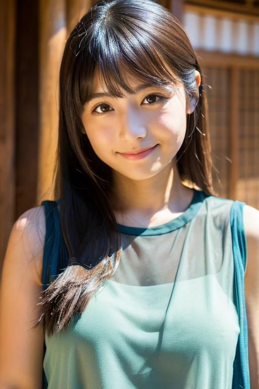 Cute beautiful girl in Japan、Realistic、(masterpiece), (Highest quality), Sheer sleeveless T-shirt