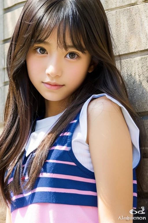 Beautiful girl wearing summer knit、japanes、terraces、sixteen years old、Spinning、hair clips、