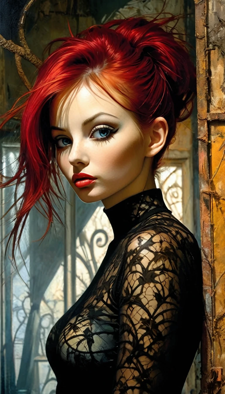 victorian era hungarian female xix century female, hazel hair, Red lips, nice features, Vadim Kashin, James Gurney, ink, Splash Art", extraordinary beauty , Royo, ..Behind, Splash Art hiperdetallado, pintura en ink europea moderna
