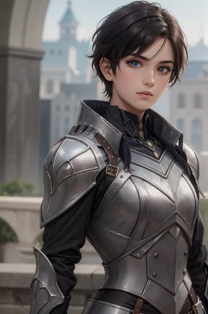"Name": "Cedric Brightsword",
    "Gender": "Male",
    "Age": 22,
    "Personality": "Confident and commanding",
    "Appearance": {
        "Height": "6'0\" (183 cm)",
        "Body": "Athletic",
        "Hair": "Short, slightly wavy, dark brown",
        "Eyes": "Hazel",
        "Skin": "Fair",
        "Clothing": "Ornate armor with the kingdom's crest, royal blue cloak",
        "Features": ["Scar across left cheek", "Strong jawline"] ((a man))