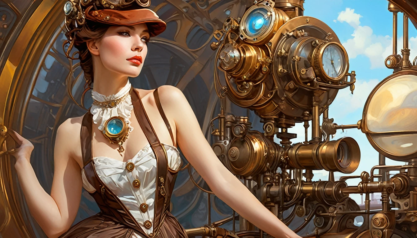 photograph (( )), wearing elegant dress steampunk items, Contemporary Paris , Complex, elegant, Very detailed, Digital Painting, Art Station, Concept Art, Smooth, Sharp focus, illustration0.Atation, ArtJam、Greg Rutkowski、Art by Alphonse Mucha