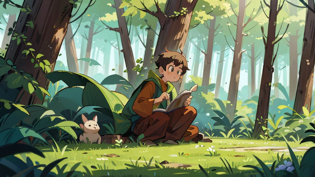 Enigmatic; monk beginning his story; forest; close plane