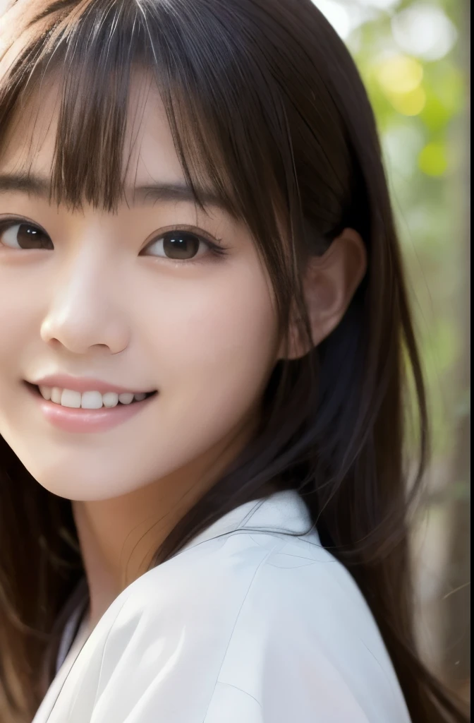 best quality, face focus, soft light, ultra high res, (photorealistic:1.4), RAW photo,(Shinozaki Ai), white skin, kawaii,
1 Japanese girl, solo, cute, (smile), (pupil, lights in the eyes),  detailed beautiful face, Medium-sized breasts,(high resolution detail of human skin texture),(long hair),(portrait), upper body, white traditional kimono, in the forest,