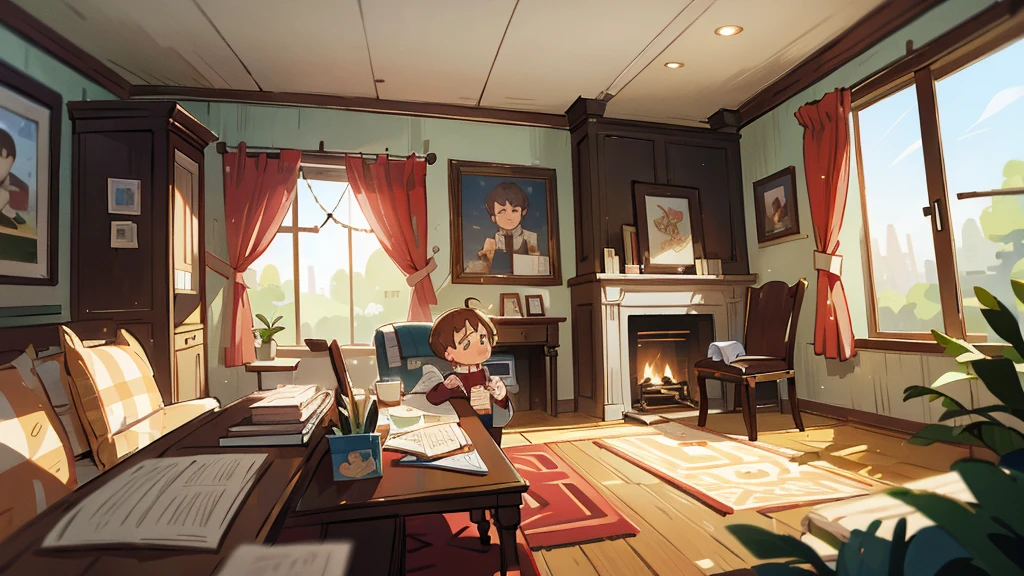 amazing; noble revealing his identity; home interior; foreground