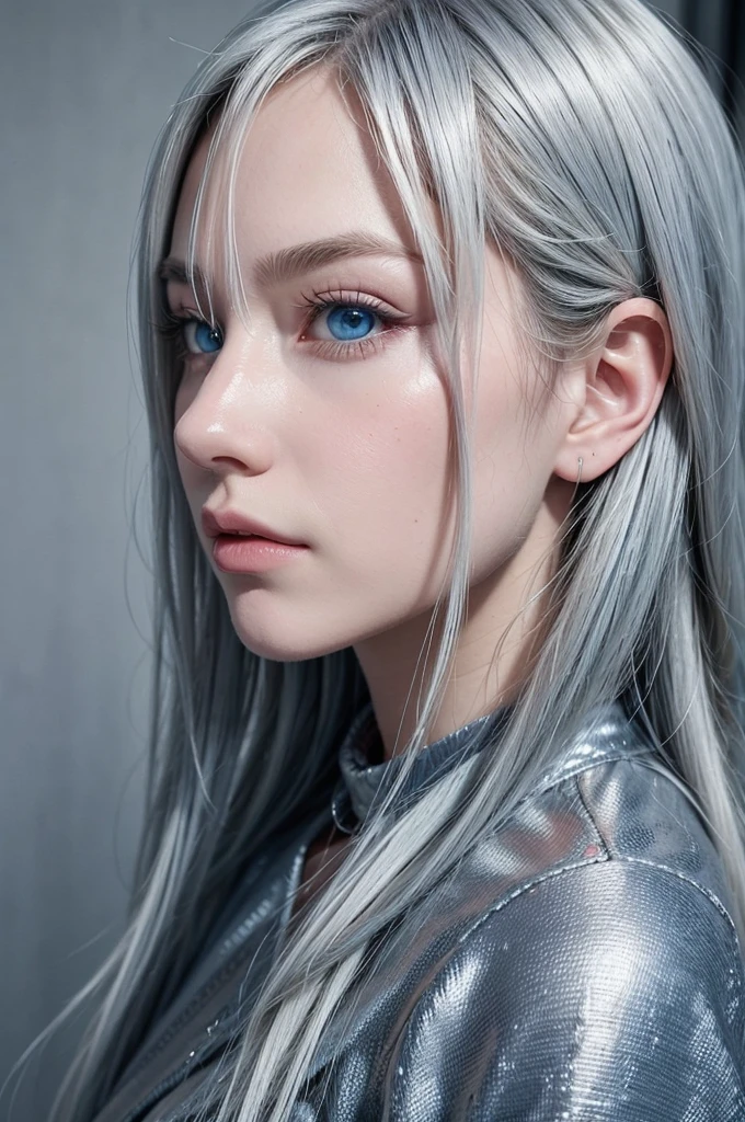 (work of art, best qualityer), a blue eyes and silver hair in love