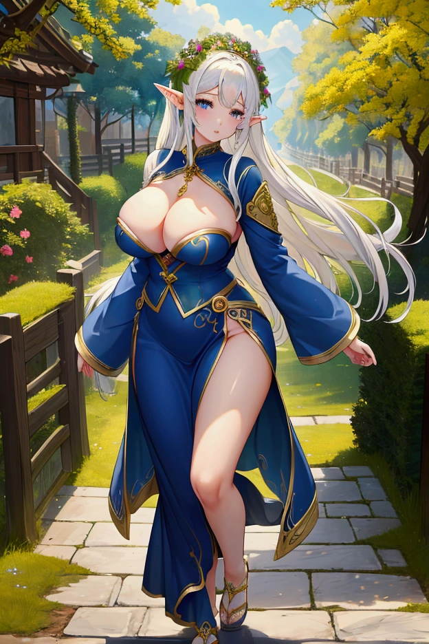 Highest quality, masterpiece, Ultra-high resolution, Very detailed、female、Big Breasts、Beautiful Elf、Dignified face、Driven out of the village、Heavy gait、Drooping