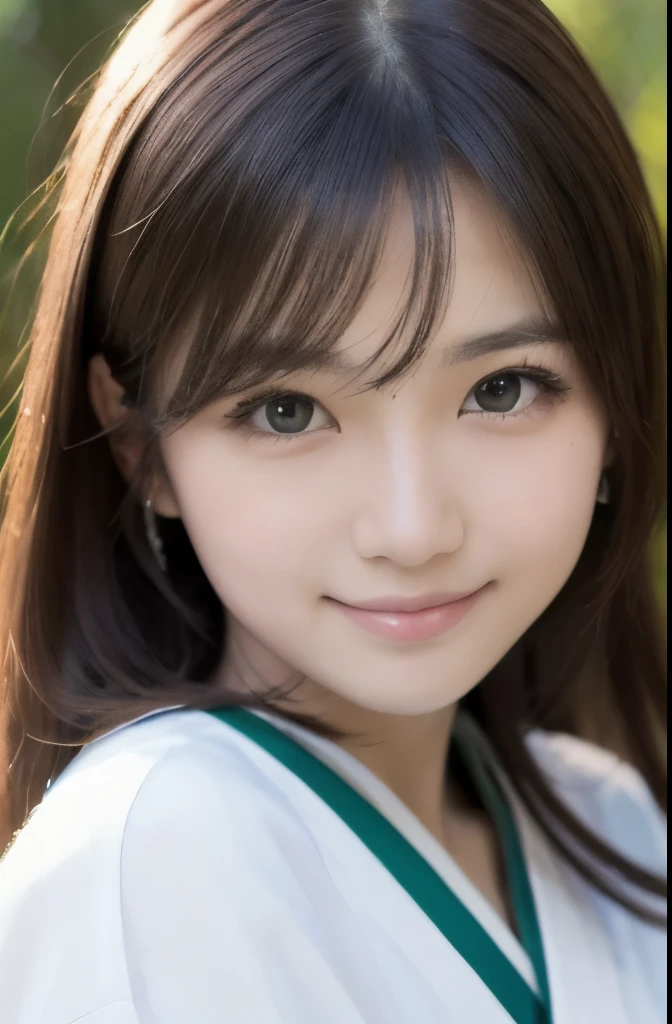 best quality, face focus, soft light, ultra high res, (photorealistic:1.4), RAW photo,(Shinozaki Ai), white skin, kawaii,
1 Japanese girl, solo, cute, (smile), (pupil, lights in the eyes),  detailed beautiful face, Medium-sized breasts,(high resolution detail of human skin texture),(long hair),(portrait), upper body, white traditional kimono, in the forest,