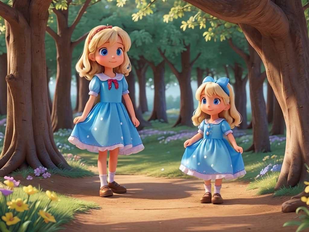 Once upon a time, in the kingdom of wonders , a magical place where everything was possible and imagination had no limits. There lived a beautiful, blue eyed blondes, in a beautiful blue dress with small soft white polka dots, She also wore a beautiful red bow in her hair., and if called Mia. She was walking through the woods she loved, out of nowhere she finds a hole in the ground next to a bed of bright, fragrant flowers. she was looking at the hole in the ground, with a confused face