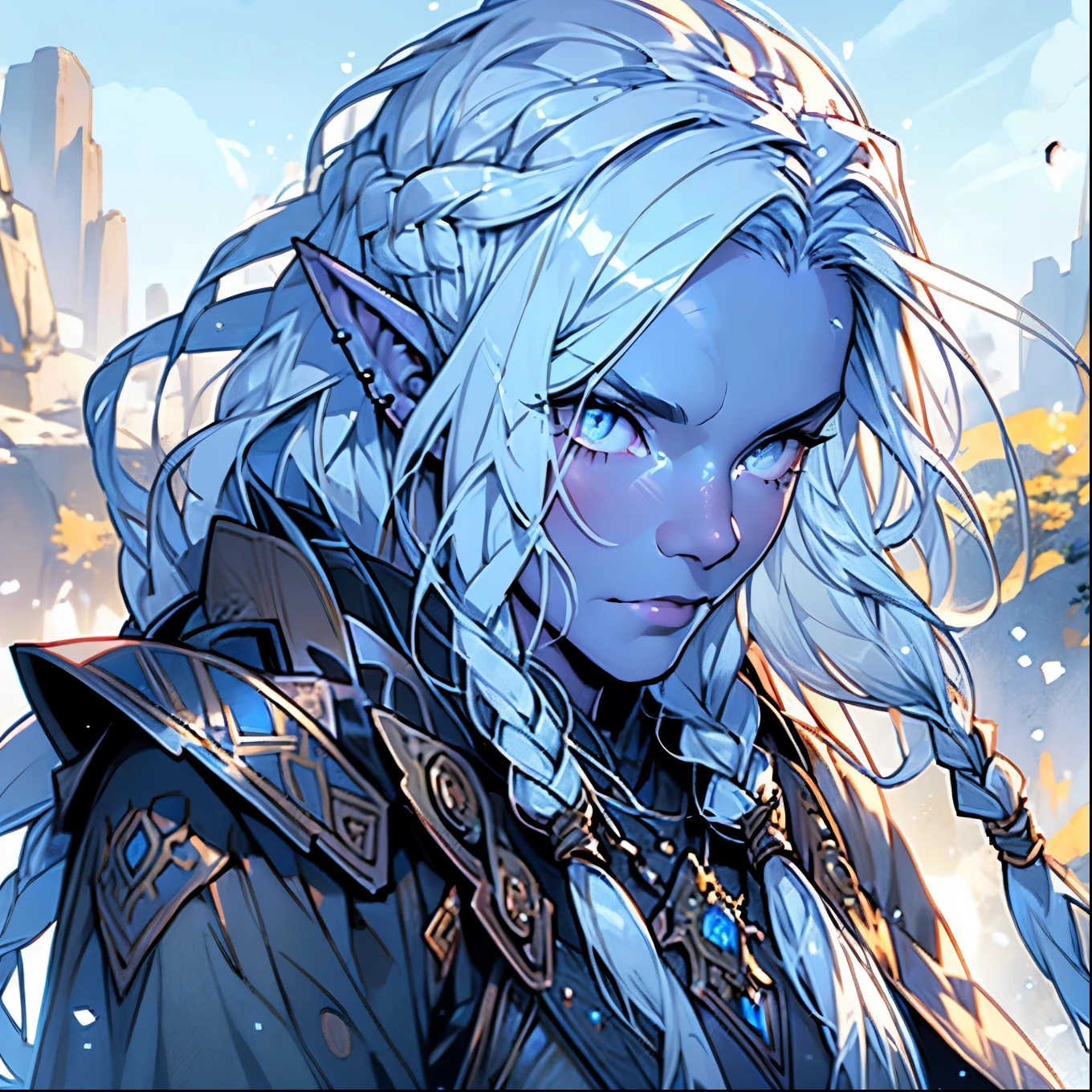 pointy ears, mature (((50 years old)), elf, fantasy, humanoid, white hair (((long braided hair))), white beard, male, detailed face, realistic, highly detailed, extremely detailed, photorealistic, hyperrealistic, 8k, best quality, masterpiece, vivid colors, dramatic lighting, cinematic, natural lighting, chiaroscuro, moody, ethereal, magical, mystical, otherworldly