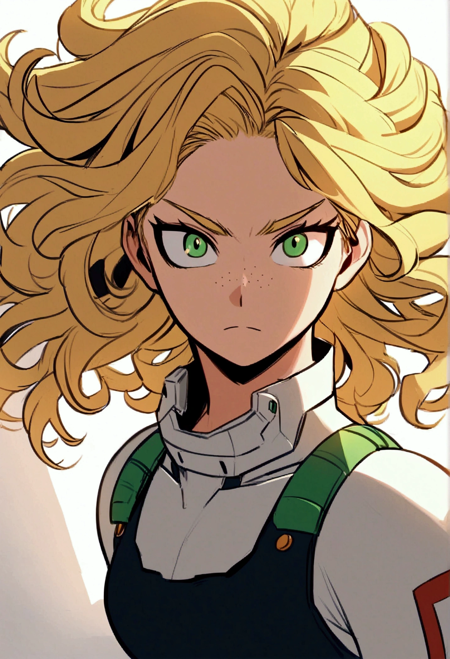 My hero academia, girl withcurly blonde hair, green eyes and freckles