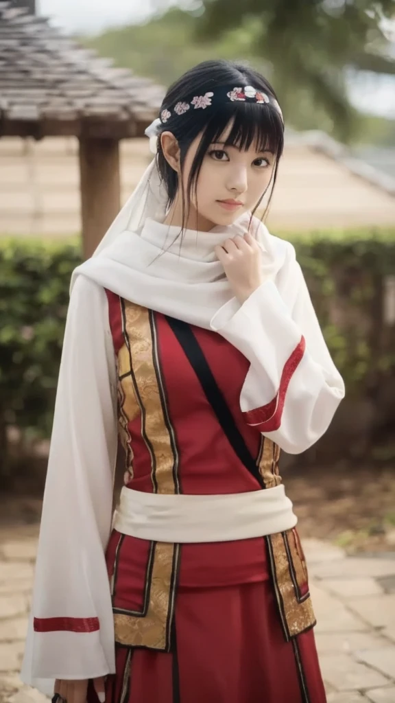 standing alone kyoukai looking at viewer headband extremely beautiful girl posing perfect face detailed perfect detailed beautiful art work 