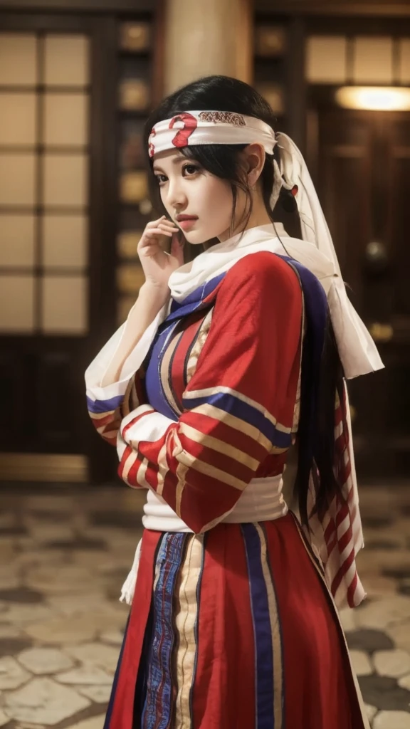 standing alone kyoukai looking at viewer headband extremely beautiful girl posing perfect face detailed perfect body detailed beautiful art work full body