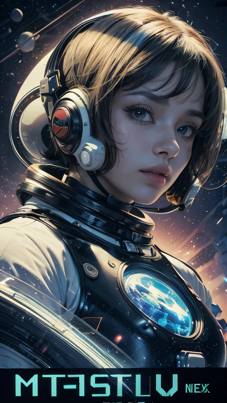 Black woman with sexy straight hair in cyberpunk astronaut outfit