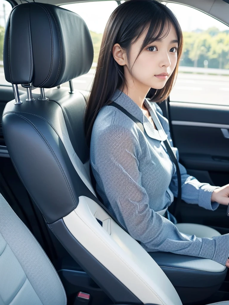 Japanese、A randomly generated person with diverse facial featuresPerfect Anatomy,Inside the car、Assistant seat、Side view、Private Server、Date、Viewed from the left from the passenger seat