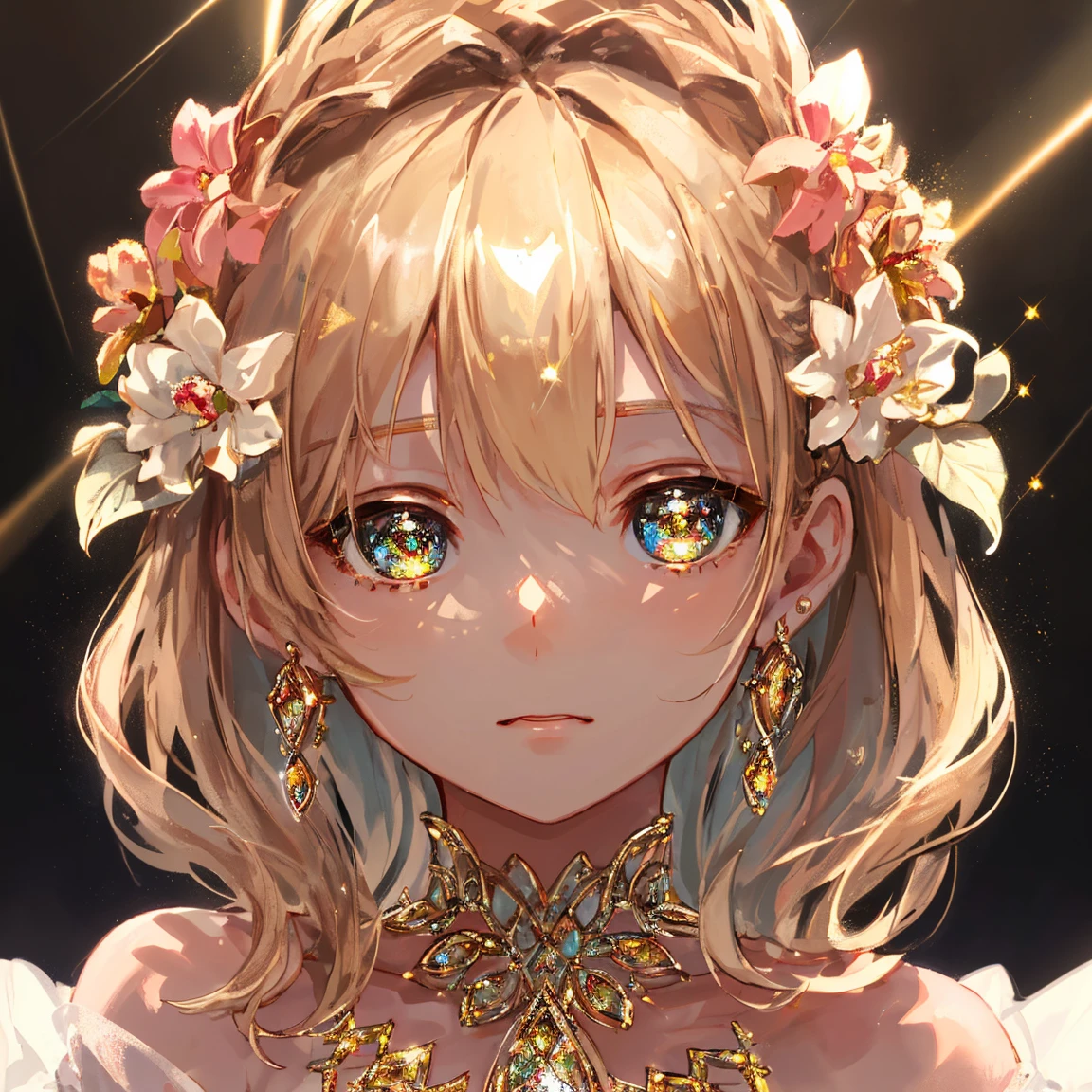 1 girl masterpiece, highest quality, shape, brown diamond eyes and hair, brown diamond earrings, brown diamond necklace, soil, earth fairy, cute, (dynamic lighting:1.2), cinematic lighting, delicate features, fine eyes, sharp pupils, realistic student, written boundary depth, Bokeh, sharp focus, (very detailed, bloom, shine:1.4), lots of little gems