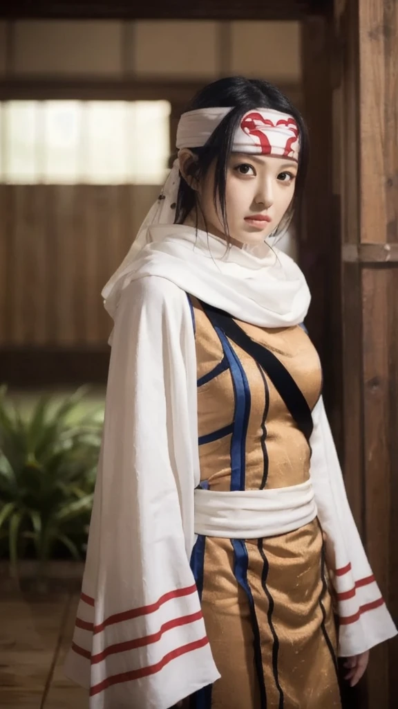 standing alone kyoukai looking at viewer headband extremely beautiful girl posing perfect face detailed perfect body detailed beautiful art work full body