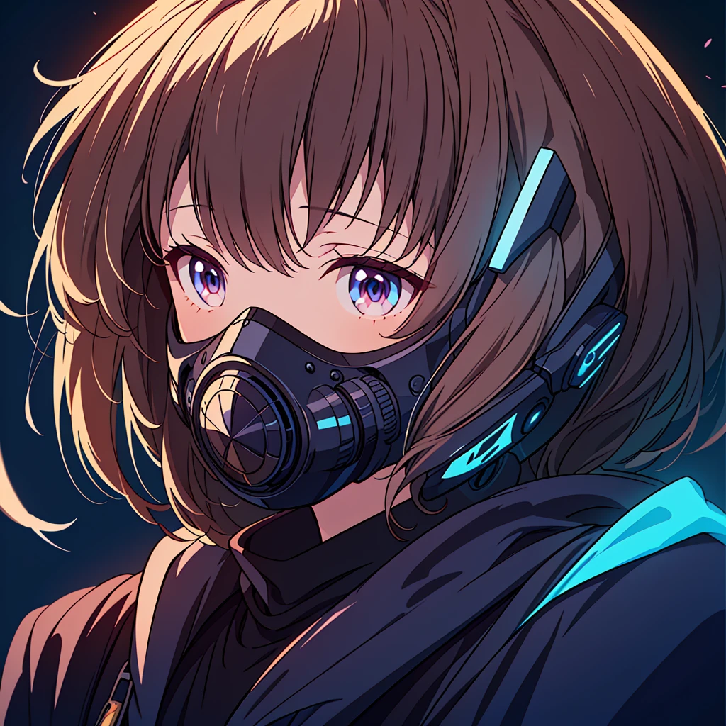 1girl,(((Highest quality、Masterpiece、Official Art、The best dynamic composition、Super detailed、Anime Style、cyber punk)))、profile、Face close-up、gas mask、Futuristic neon geometric background、