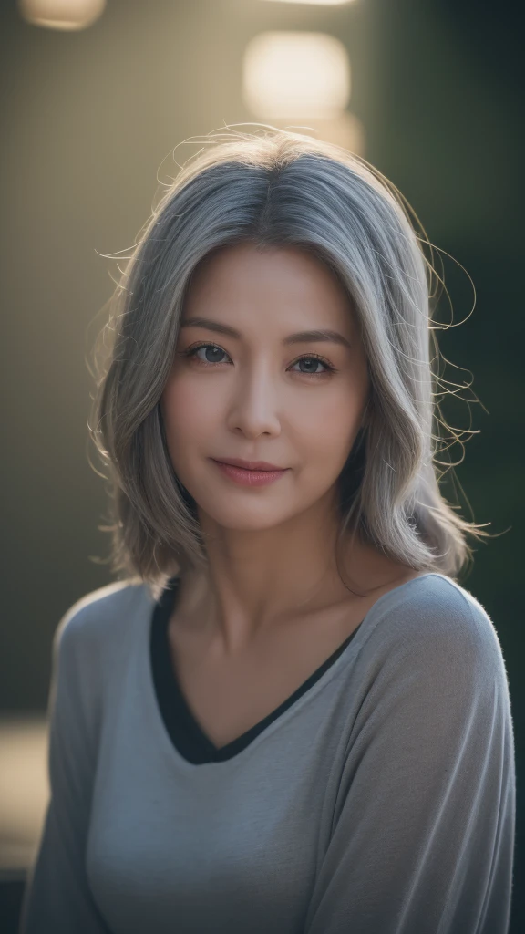 ((Realistic lighting,Cinematic lighting effects, best qualtiy, 8k, tmasterpiece:1.3)), ((50-year-old woman,8-pack abs)),sharp focus:1.2, , Perfect figure,looks into camera,The face is delicate,((Gray hair)),(Leaky belly long-sleeved casual clothes),big laughter,the night,playground,Ultra-fine face,Fine eyes,double eyelid