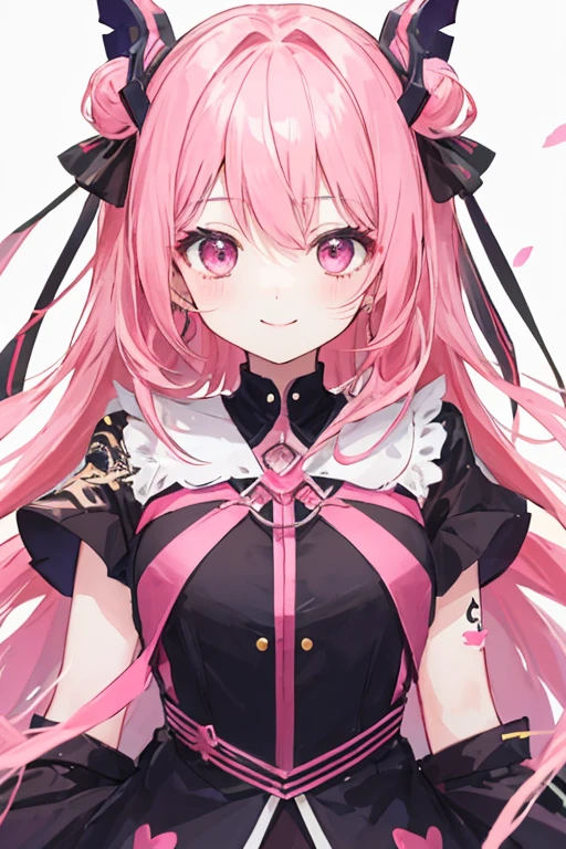 girl, cute anime girl, smile, Pink Hair, Long Hair, Messy Hair, Pink Eyes, blush, girl, big , Beautiful Hairstyles, (((Highest quality: 1.4)))、hairpin