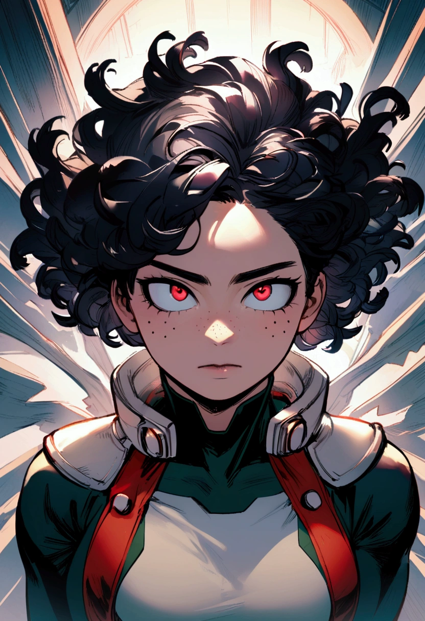 My hero academia, girl with curly black hair, red eyes and freckles