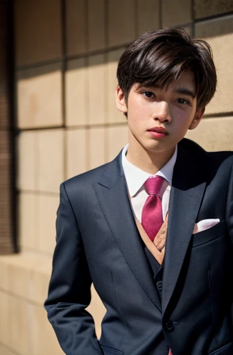 a 13 year old male wearing a suit
BELT VISABLE 4K HIGH QUALITY DETAILED
