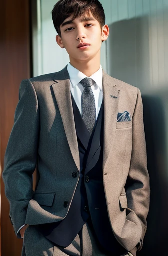 a 13 year old male wearing a suit
BELT VISABLE 4K HIGH QUALITY DETAILED