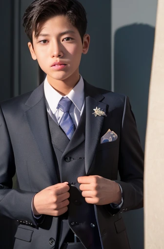 a 13 year old male wearing a suit

BELT VISABLE 4K HIGH QUALITY DETAILED 