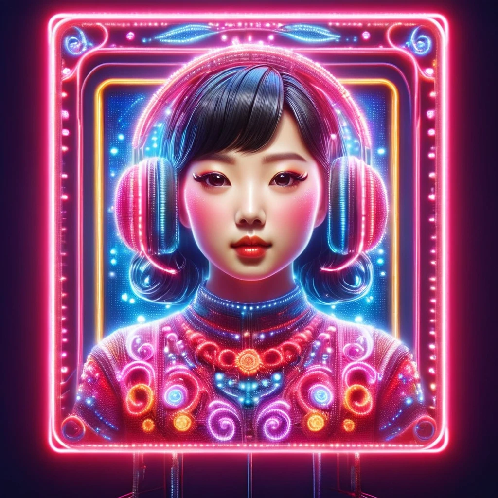 in style of Vaporwave,beautiful detailed,Vector illustration, Minimalistic, Digital
illustration, vector illustration,Minimalism,digital illustration,dramatic lighting,Trends at art shows,Award-winning,icon,Highly detailed
(The cute and lively Korean girl 18-year-old Shim Eun-kyung sang happily in front of the super huge LED screen.),(holding a microphone),Jumping pose,dynamic action,Inspired by《strange her》,Shim Eun Kyung wears her hair in a slightly curled baby style,Very fair skin,There are two charming dimples on both cheeks,Wearing a lace dress,background:LED screen, Dramatic Lighting,