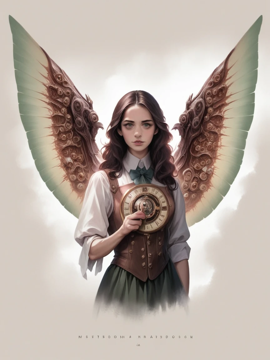 1girl, detailed beautiful eyes, detailed beautiful lips, extremely detailed face and eyes, long eyelashes, holding compass in hand, intricate mechanical wings, steampunk style, cinematic lighting, dramatic shadows, vivid colors, muted tones, fantasy, digital art, (best quality,4k,8k,highres,masterpiece:1.2),ultra-detailed,(realistic,photorealistic,photo-realistic:1.37),concept art,highly detailed