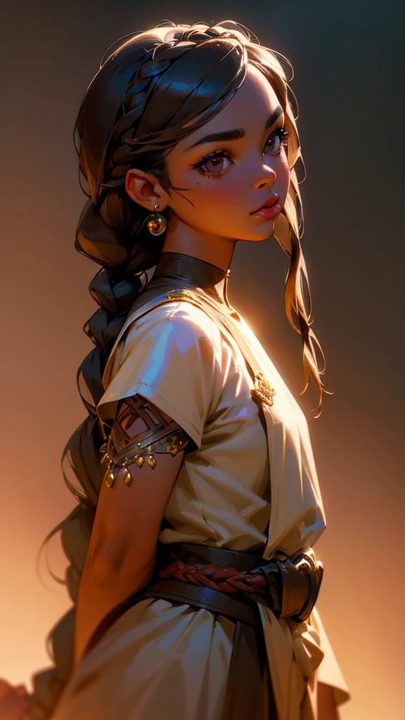 A cute brown-skinned femboy with braided hair, striking a girly pose, ebony skin, cherry lips, detailed facial features, intricate hairstyle, high-quality detailed portrait, photorealistic, cinematic lighting, warm color palette, seamless blend of realism and fantasy