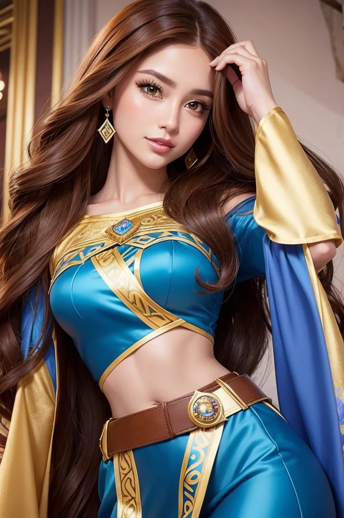 Draw a Winx Club queen,brownhair, pele caucasiana,brown eyes with royal robes 