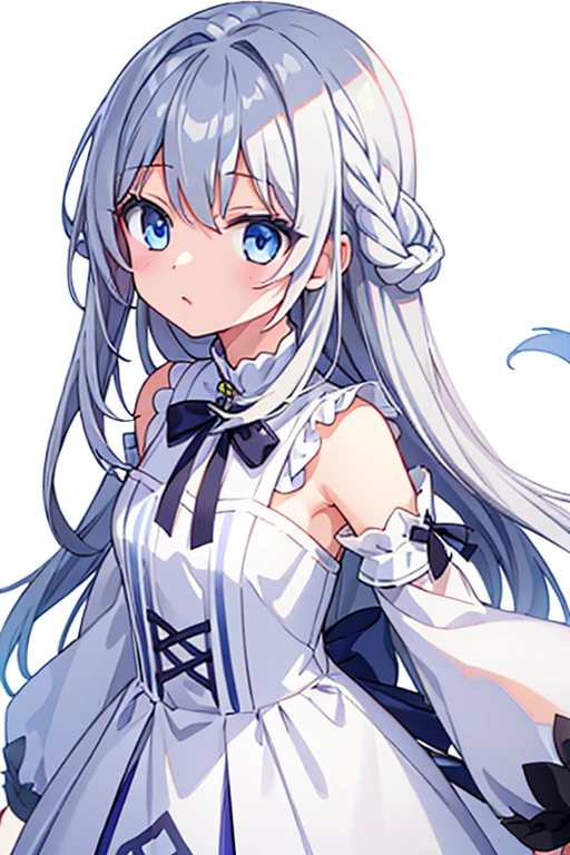 One Girl、Gray Hair、Half Up、White dress、White background