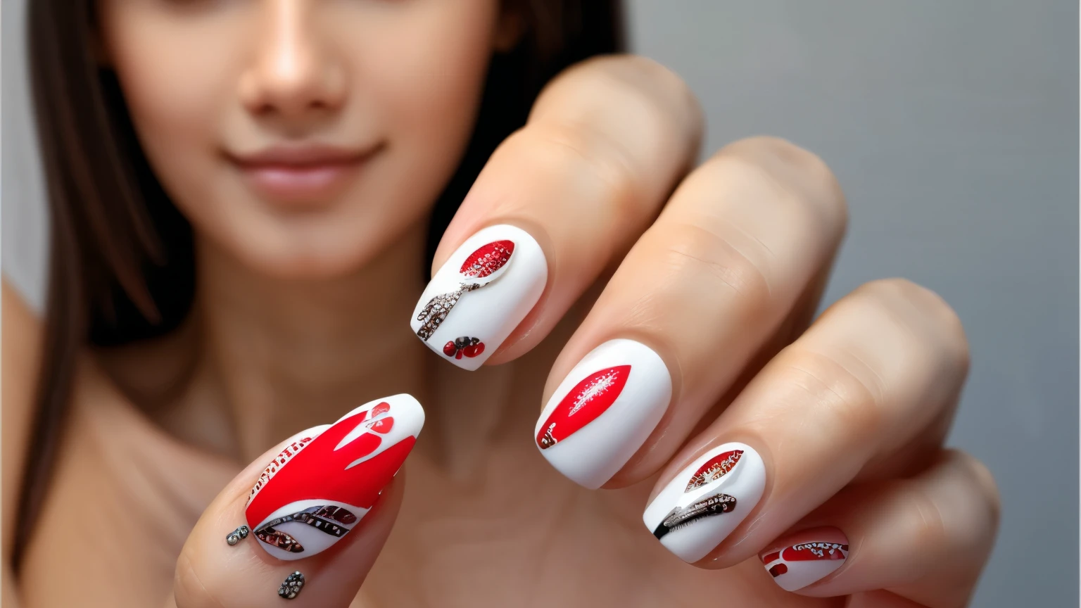 female model posing with her hands showing a perfect nail design