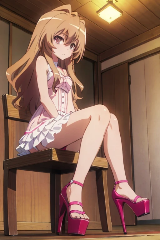 Taiga_Aisaka in a sexy dress and open pink platform high heels 