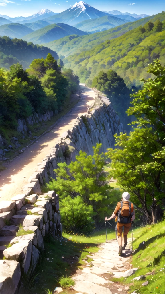 beauty　smile　Embarrassing　blush　Orange trekking style　Mountaineering　Mountain trail　nature