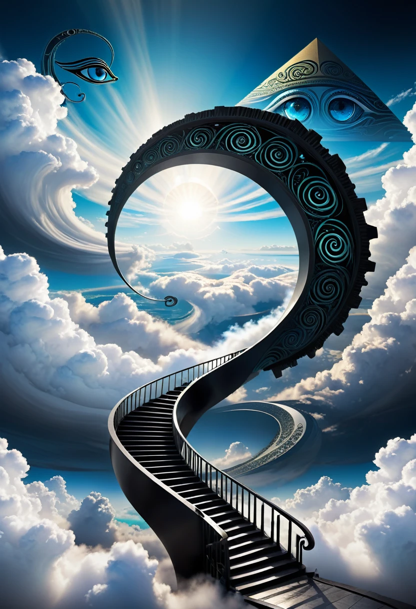 Speed failure,Depth of field,black art,fancy,Surrealism,gear steps,sea of clouds,The Eye of Horus at the end,curves,winding,nvidia optix,