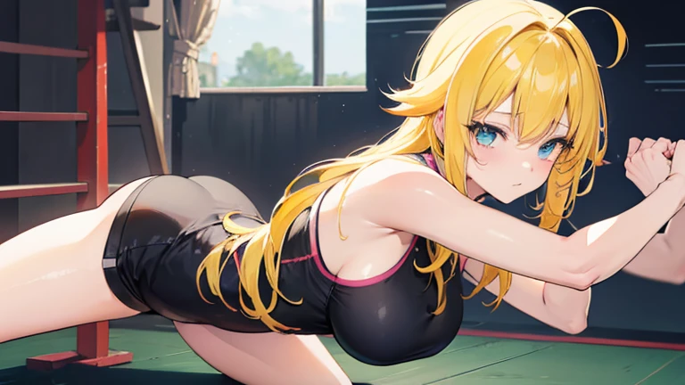 sexy anime girl training yellow hair 