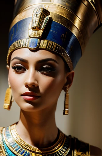 Masterpiece、wallpaper、8k、Nefertiti photo,Queens of Ancient Egypt, Beautiful woman&#39;s bright smile, Age 27, Very detailed, Perfect Anatomy, Perfect Face, Egyptian background with the Nile, Poetic scene  