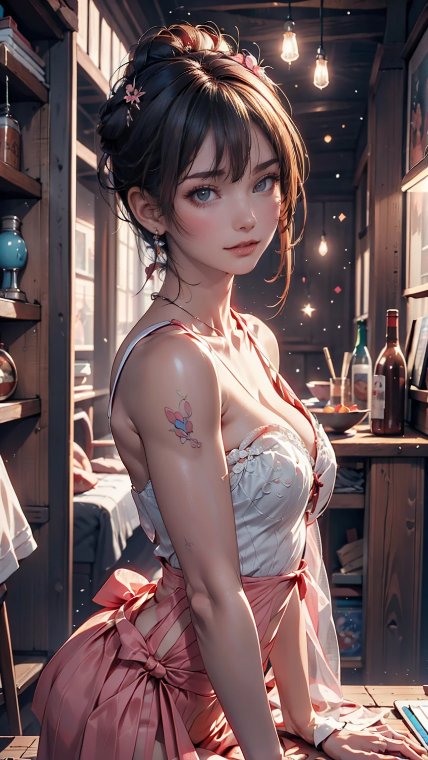 Model shooting style, Audrey Hepburn, (Highly detailed 8K wallpapers), Playboy Centerfold, Tim Okamura、Marco Mazzoni、Yoann Rossell, Popularity, Digital Painting, Photorealism, Exciting, Fairy Lights, Pastel Palette, Intricate details, Digital Art, society, masterpiece, Diversity, ((Perfect Face))  