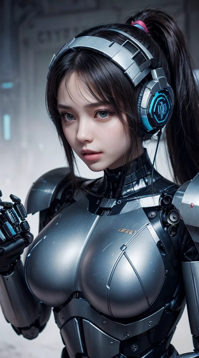 (head shot:1.6)、Very detailed, Advanced Details, high quality, High resolution, 1080P, hard disk, beautiful,(War Machine),Armor War,(((He has a machine gun in each hand:1.5))),(((Dynamic pose:1.3)))、(((attack posture:1.3)))、beautiful,Mecha Cyborg Girl,BATTLE MODE,Mecha Body Girl,She is wearing a futuristic War Machine weapon mecha、(((Mechanical Headgear:1.3)))、(((Cyber Headphones:1.3)))、(Beautiful and huge mechanical breasts)、Close-up of a woman in a futuristic suit, Girl wearing mecha cyber armor, Cyberpunk Anime Girl Mecha, Female Mecha, perfect Anime Cyborg woman, Anime Cyborg, Mech Suit, Anime Mecha Armor, アニメMecha aesthetics, Girl in Armor, beautiful少女サイボーグ, Mecha aesthetics, Japanese Cyborg, Cyber Suit, Cyber Japan style armor、((High ponytail:1.3))、