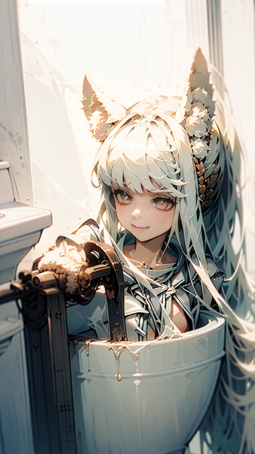 ((Highest quality)), ((masterpiece)), ((detailed)),(Browsing Caution){{nsfw}} ((delicate)) (Girl)　Hot glowing skin, long hair (Sujiman) Arknights　(a girl) fuck ((dirty semen))((Men's toilet)) (fucked Smile)