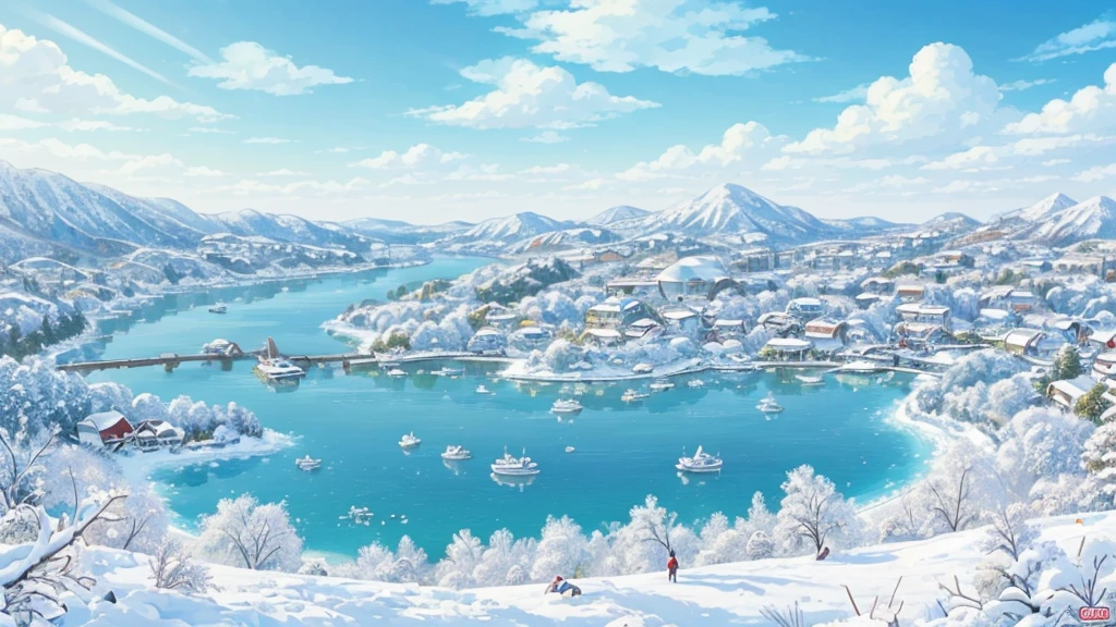 (8k, Highest quality, masterpiece: 1.2),,Very detailed, very beautiful、Southern Island in Winter、congestion、A lot of people、anime、Pale colors